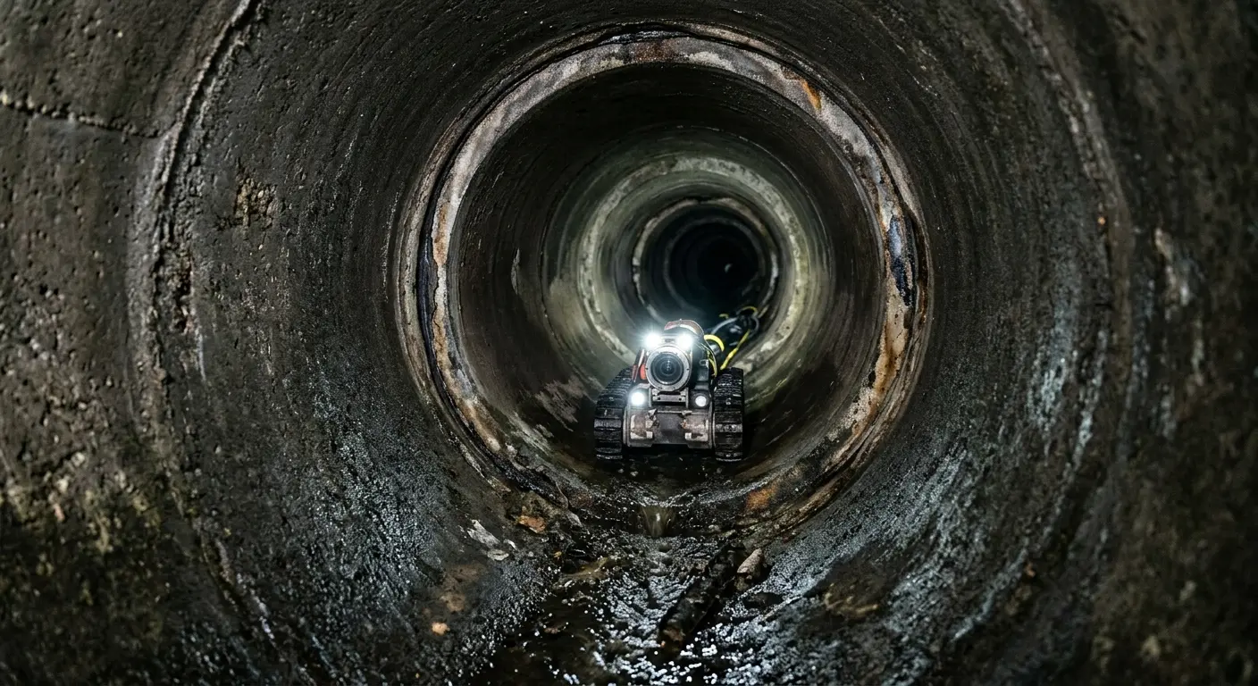 Robotic sewer camera inspecting pipe interior for Sewer Line Cleaning in Belle Isle